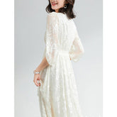 Womens Jacquard Lace Silk Maxi Dress Long Sleeve Silk Dress